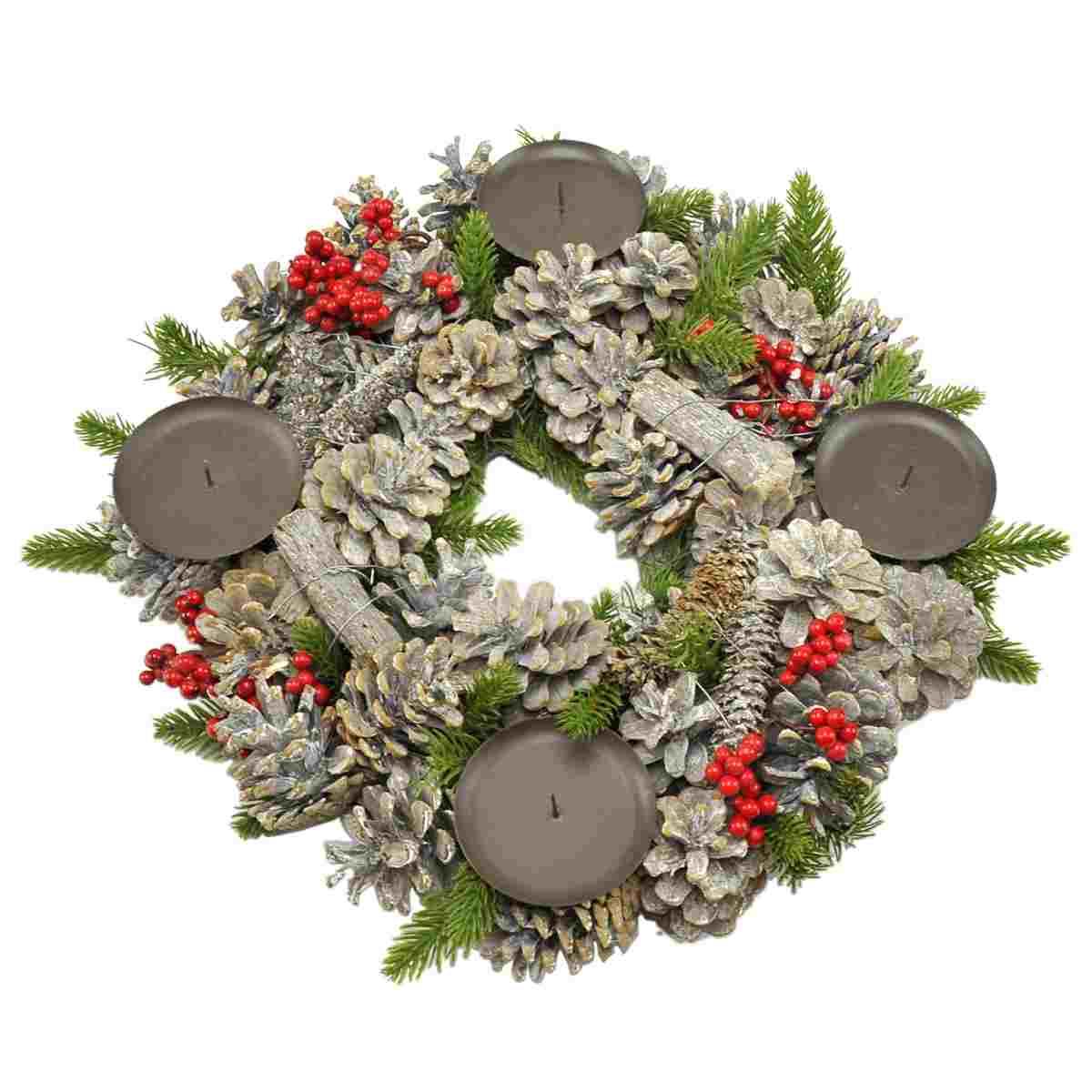 Portacandela 4 Posto Natale con Bacche Pigne cm.37 |Flora