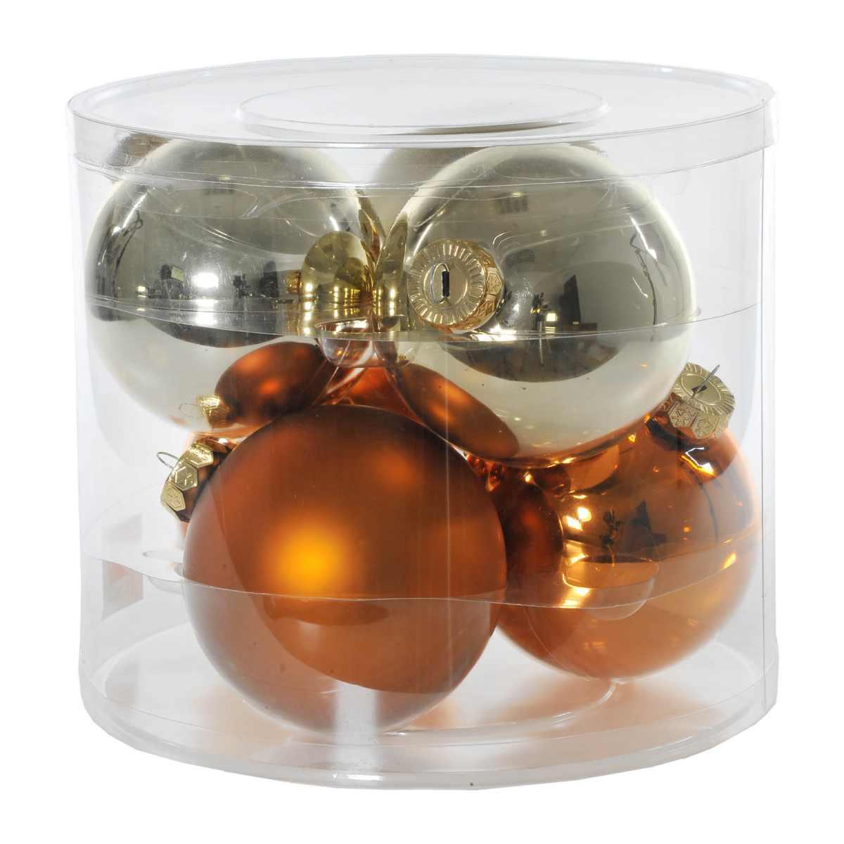 Pallina Natale Vetro cm.10 Rame Oro Satatinato Lucido Set pz.6 |Flora