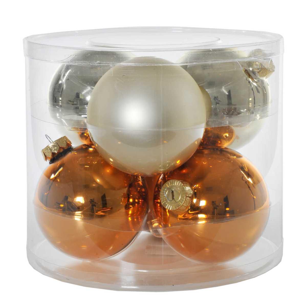 Pallina Natale Vetro cm.10 Rame Oro Satatinato Lucido Set pz.6 |Flora