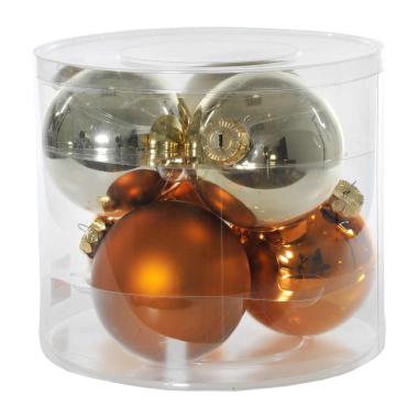 Pallina Natale Vetro cm.10 Rame Oro Satatinato Lucido Set pz.6 |Flora