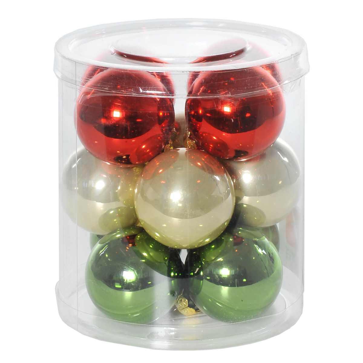 Pallina Natale Vetro cm.4 Rosso Verde Crema Set pz.12 |Flora