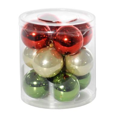 Pallina Natale Vetro cm.4 Rosso Verde Crema Set pz.12 |Flora