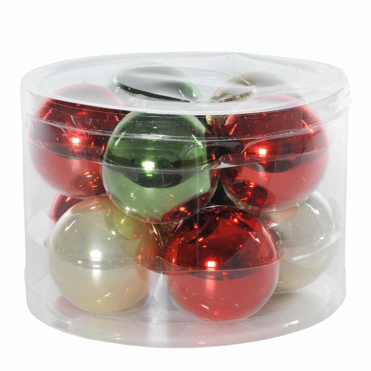 Pallina Natale Vetro cm.6 Rosso Verde Crema Set pz.10 |Flora