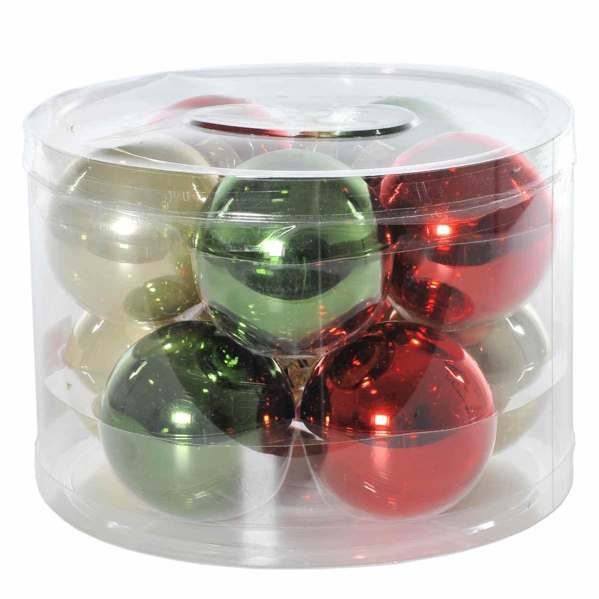 Pallina Natale Vetro cm.6 Rosso Verde Crema Set pz.10 |Flora
