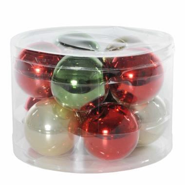 Pallina Natale Vetro cm.6 Rosso Verde Crema Set pz.10 |Flora