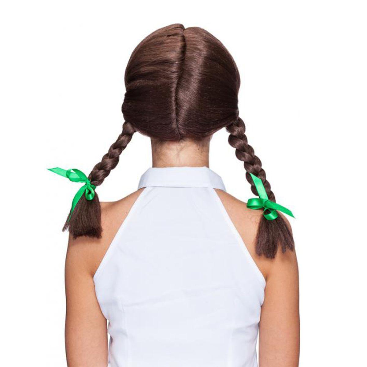 Parrucca Castana Liscia con Trecce e Frangia |Orlob