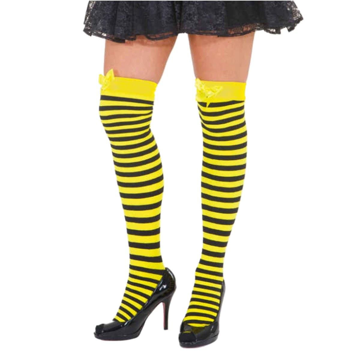 Collant Autoreggenti Righe Nere e Gialle con Fiocco |Orlob