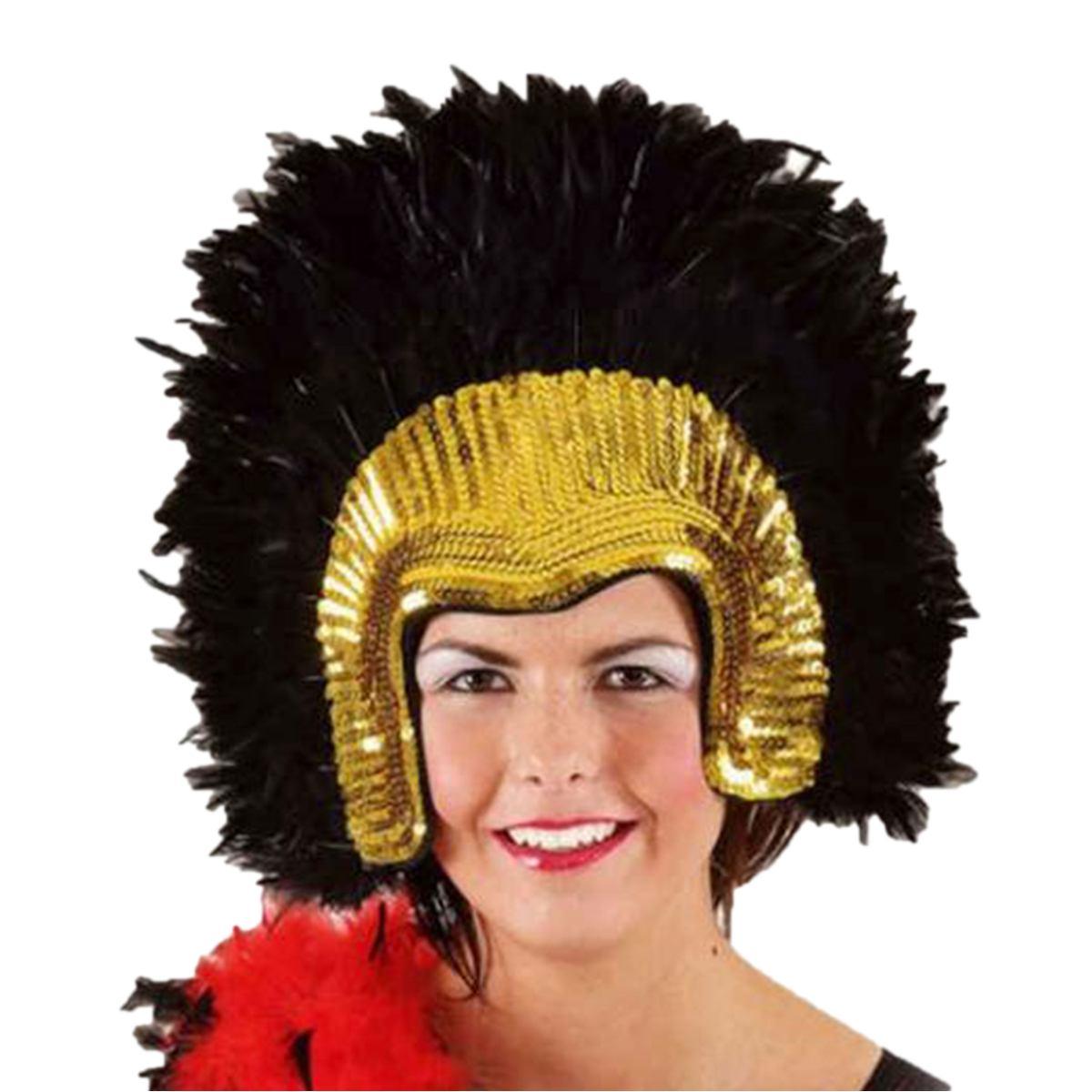 Copricapo Samba Paillettes Oro con Piume Nere |Orlob