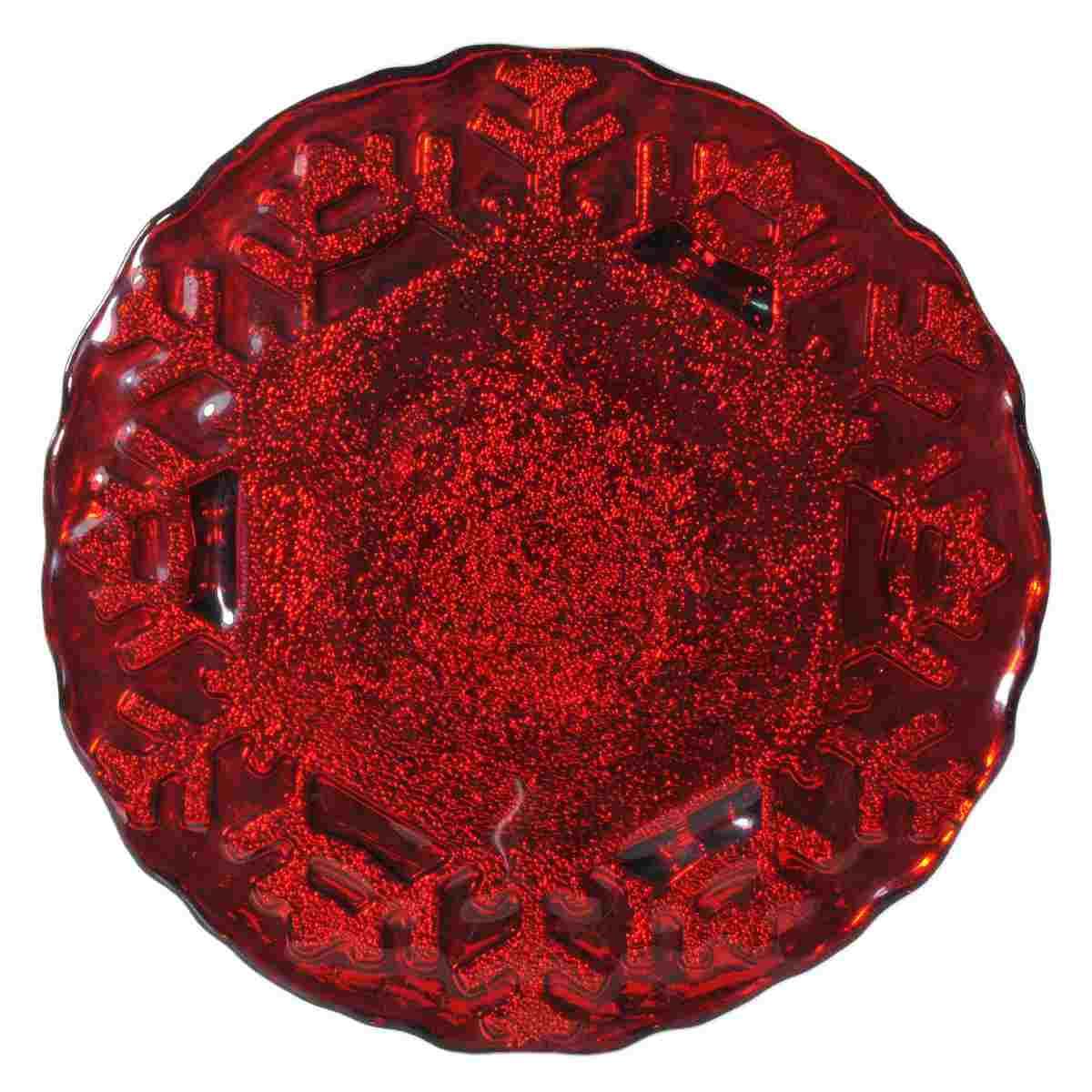 Centrotavola Alzata Vetro cm.26x6 Rosso con Fiocco Neve | M2 Store