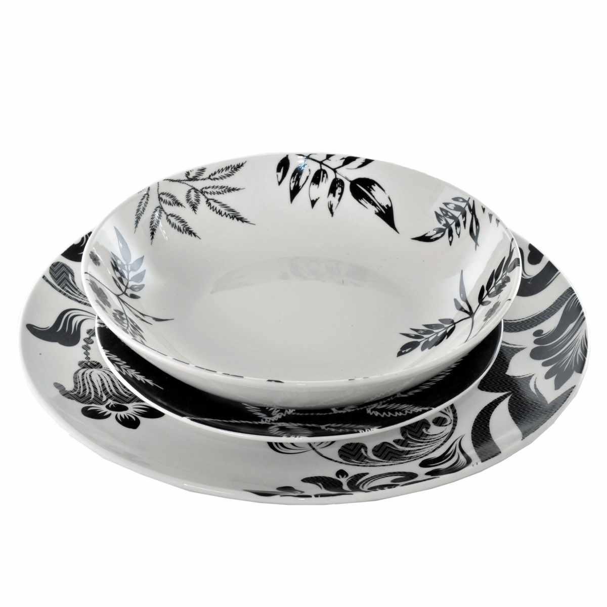 Piatti Servizio Tavola Set pz.18 Porcellana Fade Black White | Fade