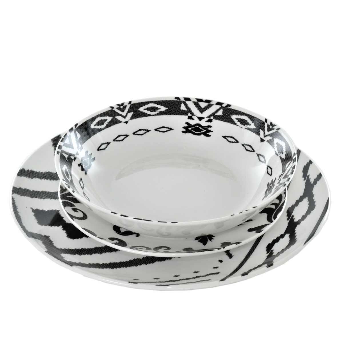 Piatti Servizio Tavola Set pz.18 Porcellana Fade Black White | Fade