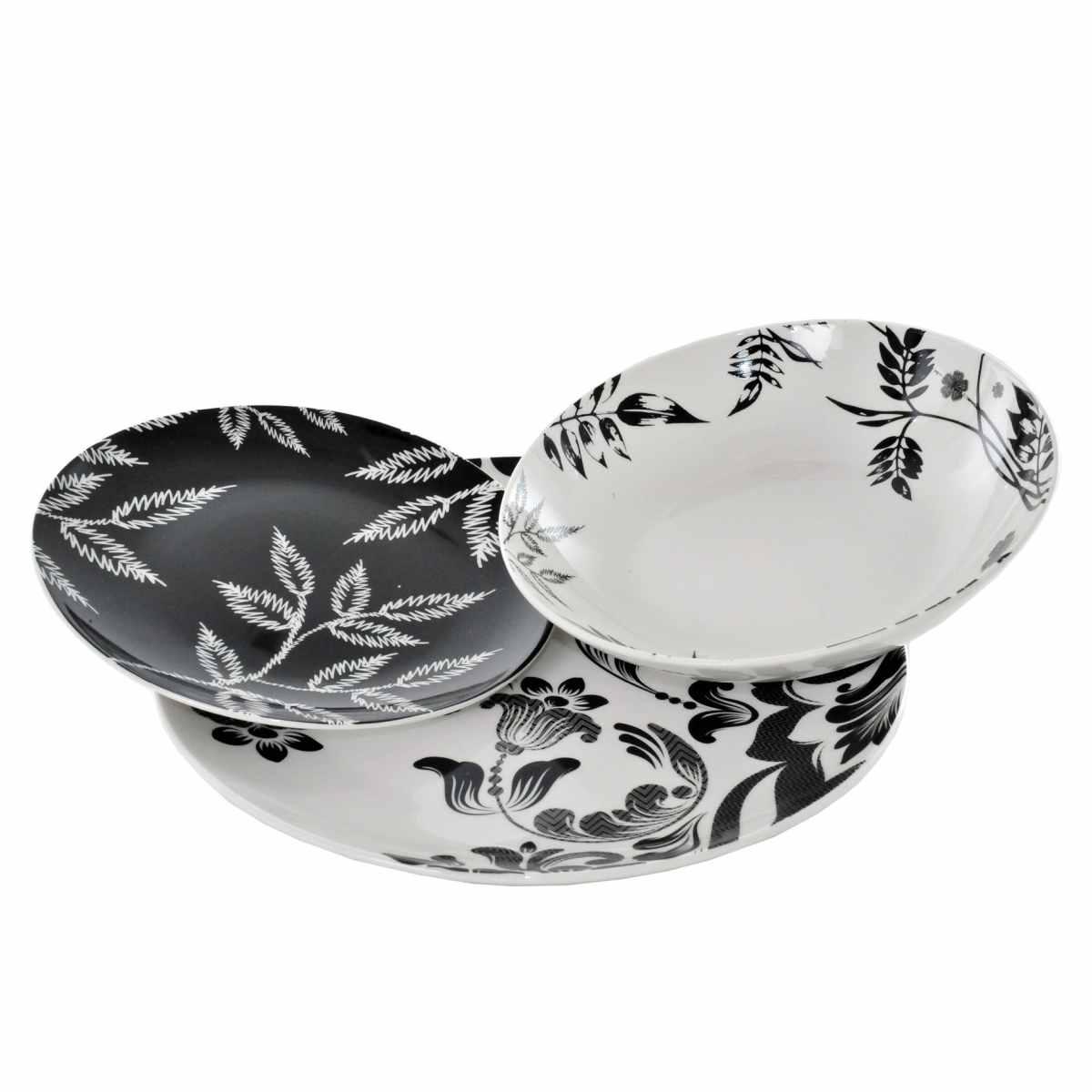 Piatti Servizio Tavola Set pz.18 Porcellana Fade Black White | Fade