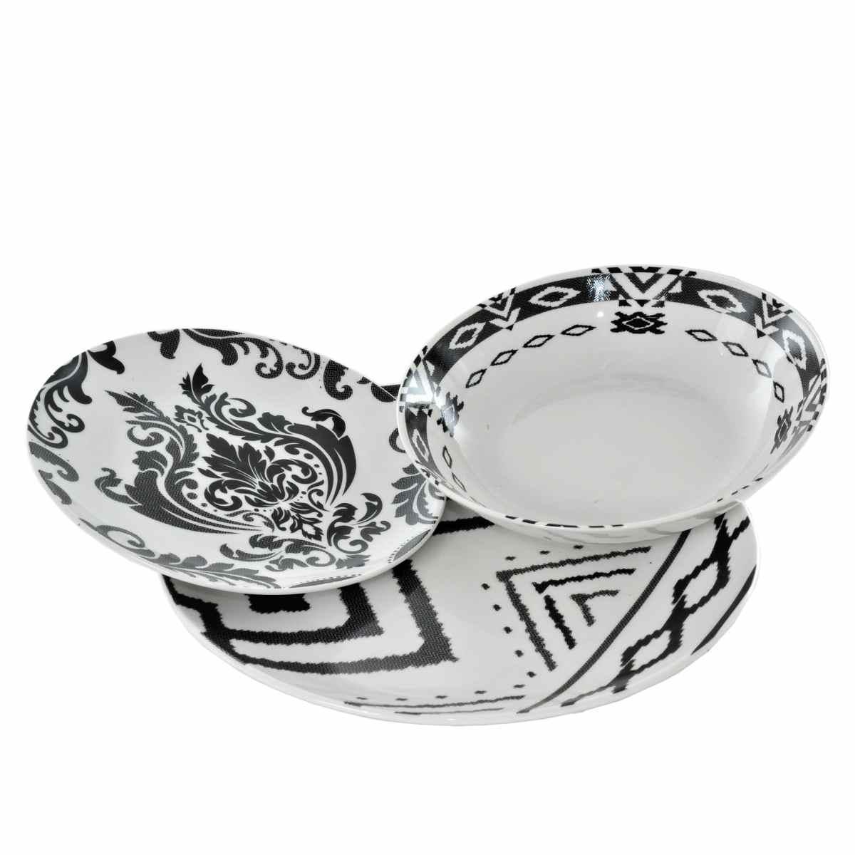 Piatti Servizio Tavola Set pz.18 Porcellana Fade Black White | Fade