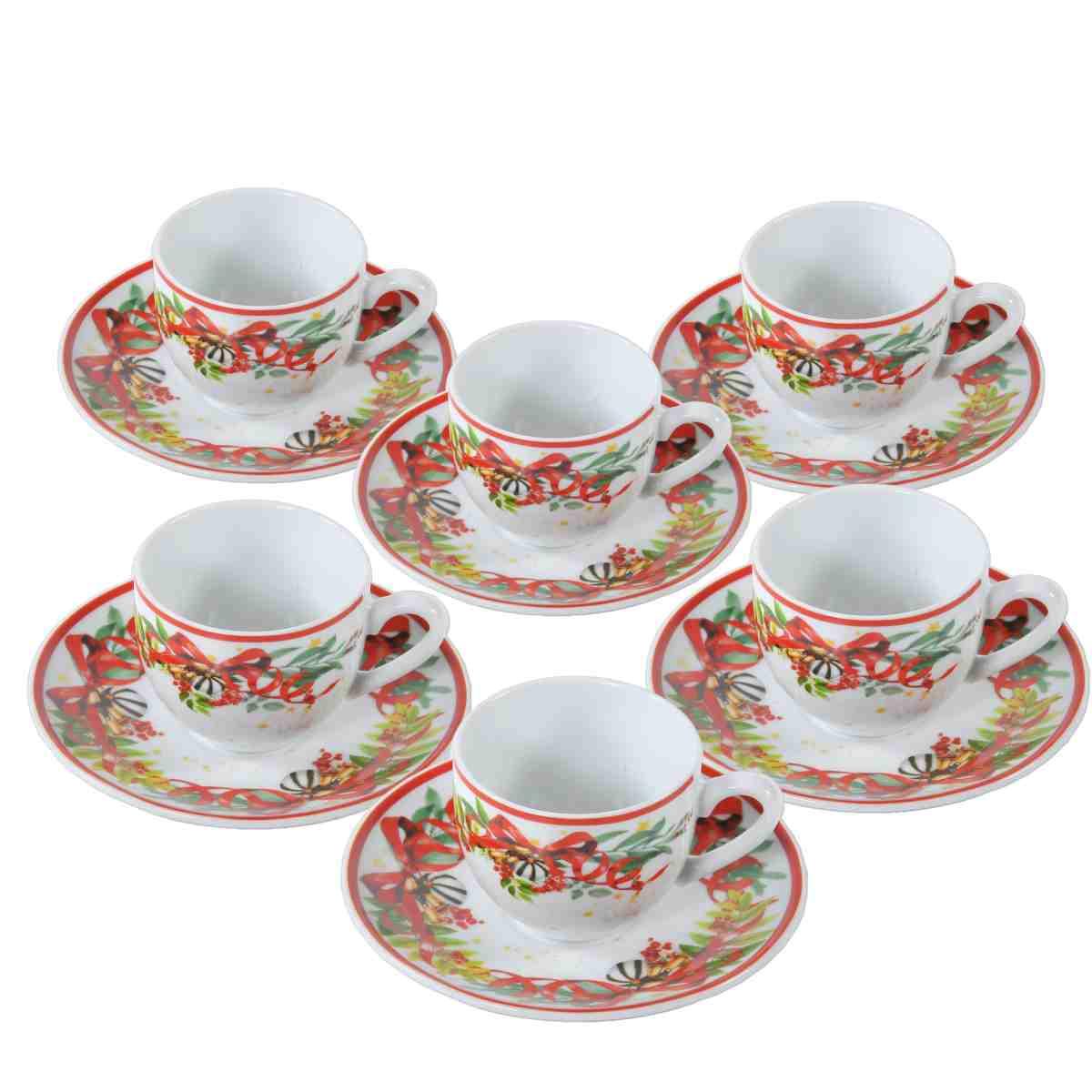 Tazzine Caff Natalizia Set pz.6 Porcellana Fade Xmas con Piattini |M2 Store