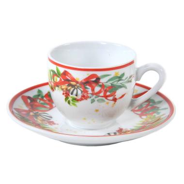 Tazzine Caff Natalizia Set pz.6 Porcellana Fade Xmas con Piattini |M2 Store