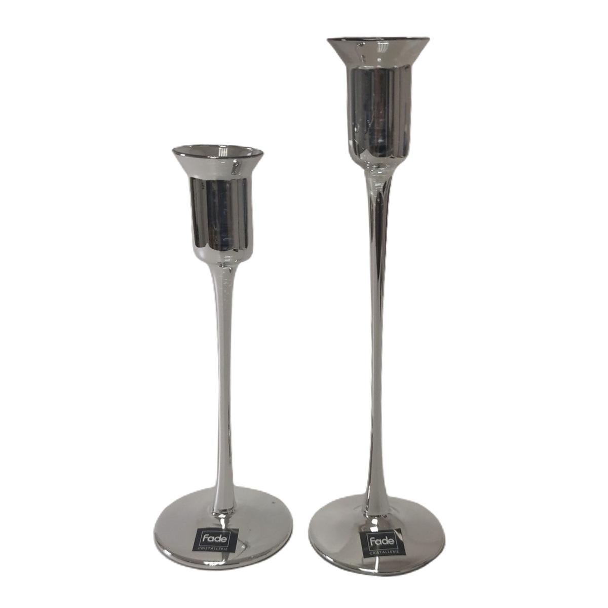 Candeliere con 1 Posto Candela Vetro Argento Set pz.2 |Fade