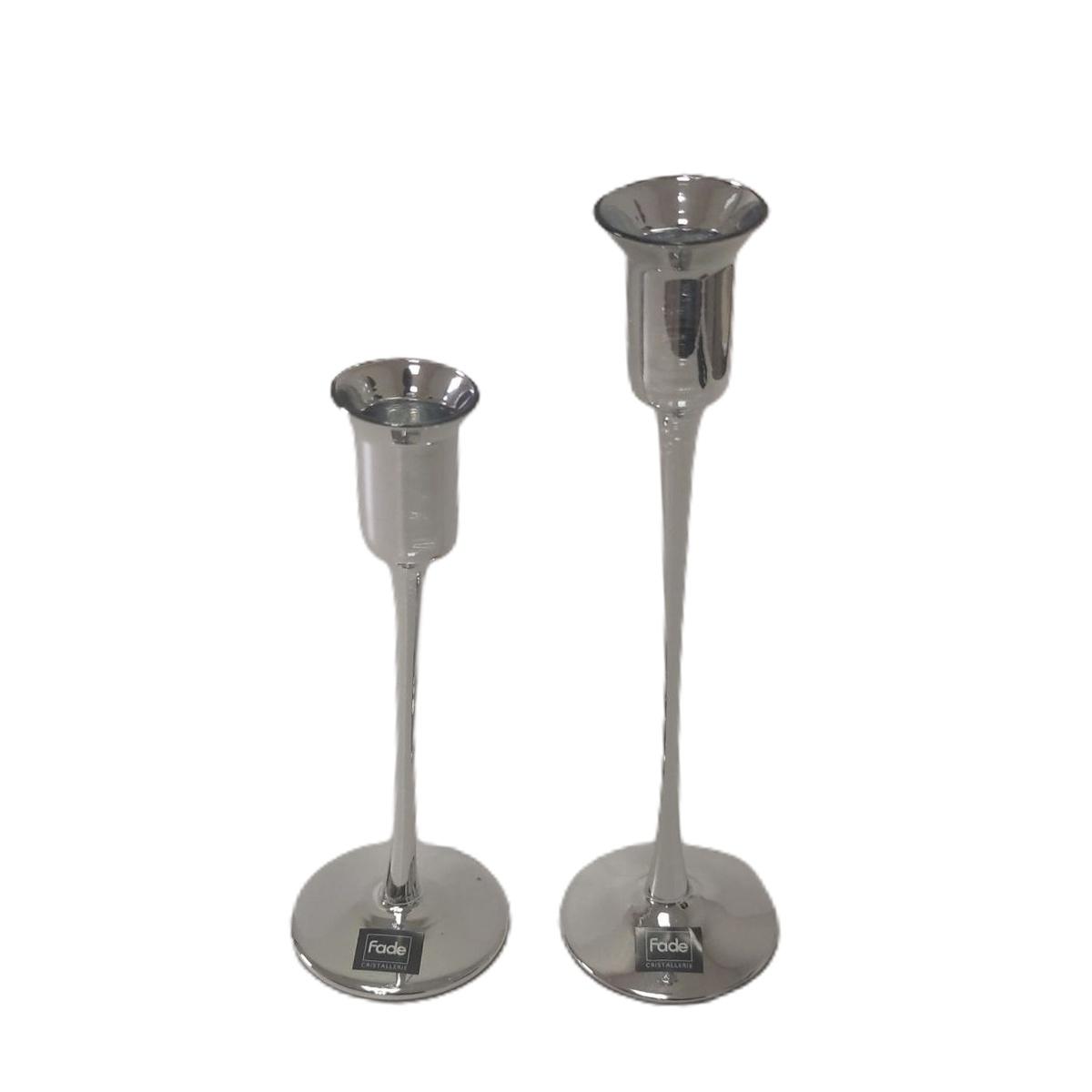 Candeliere con 1 Posto Candela Vetro Argento Set pz.2 |Fade