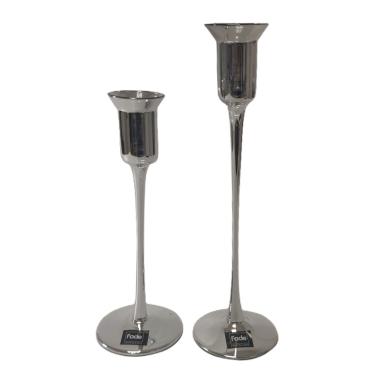 Candeliere con 1 Posto Candela Vetro Argento Set pz.2 |Fade