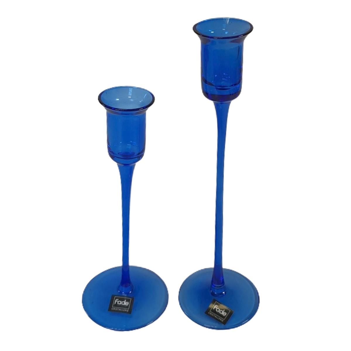 Candeliere con 1 Posto Candela Vetro Blu Set pz.2 |Fade