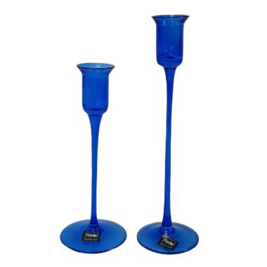 Candeliere con 1 Posto Candela Vetro Blu Set pz.2 |Fade