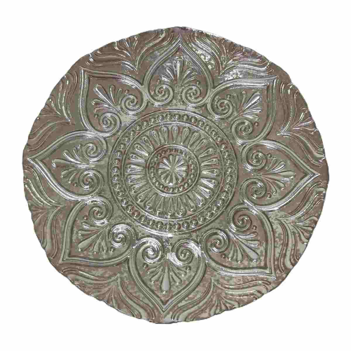 Centrotavola Piatto Vetro Ritz Argento cm.33 |Fade