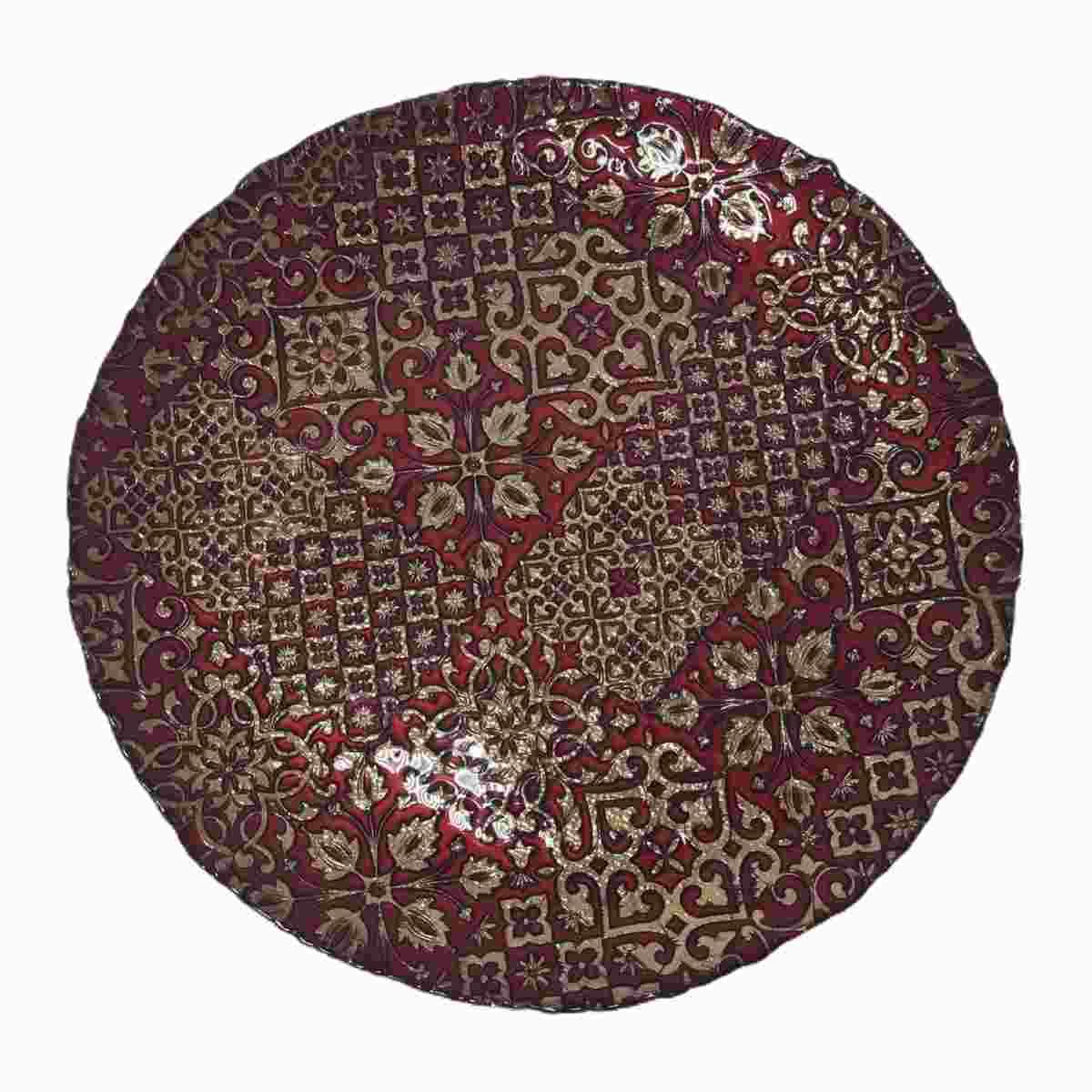 Centrotavola Piatto Vetro hilton Rosso/Oro cm.32 |M2 Store