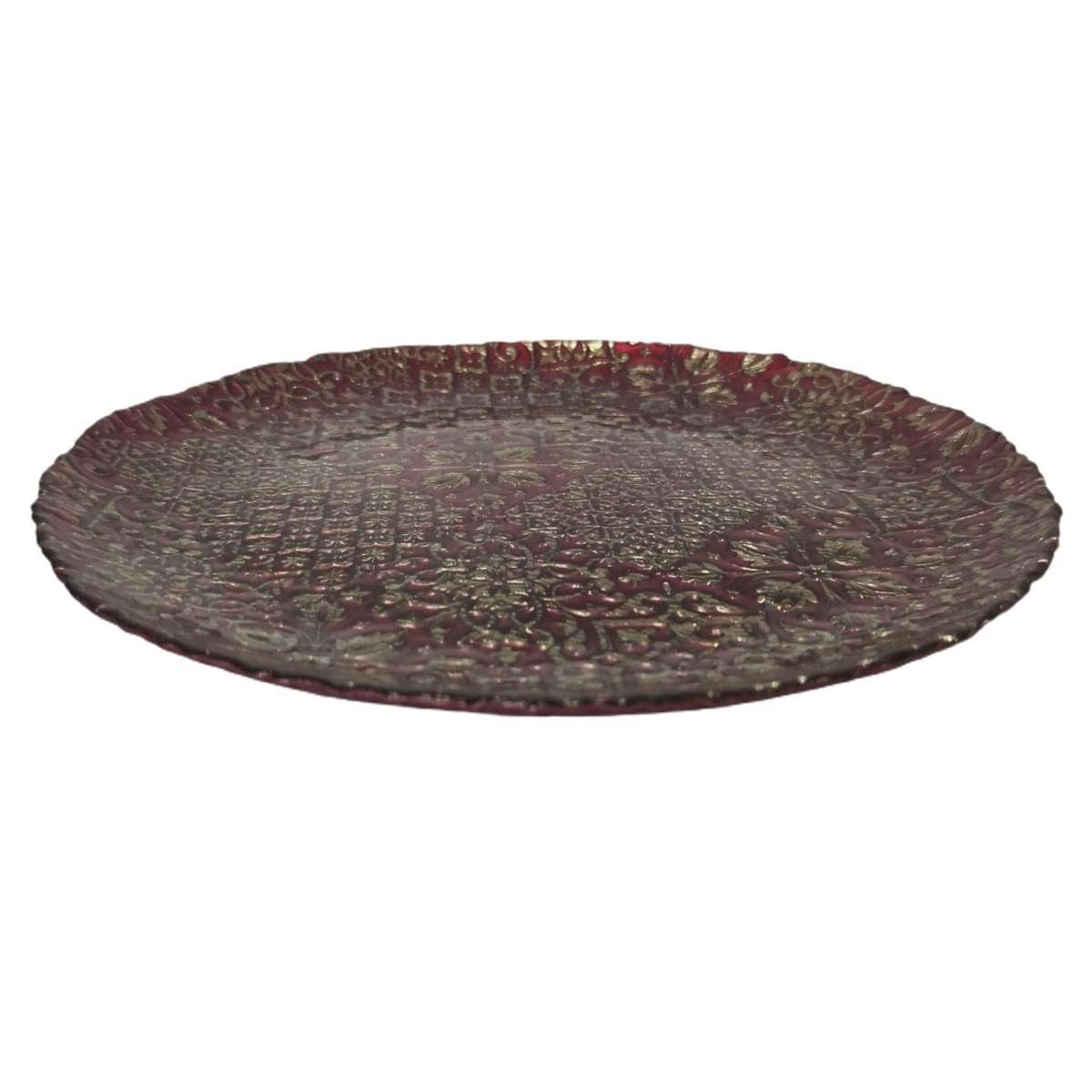 Centrotavola Piatto Vetro hilton Rosso/Oro cm.32 |M2 Store