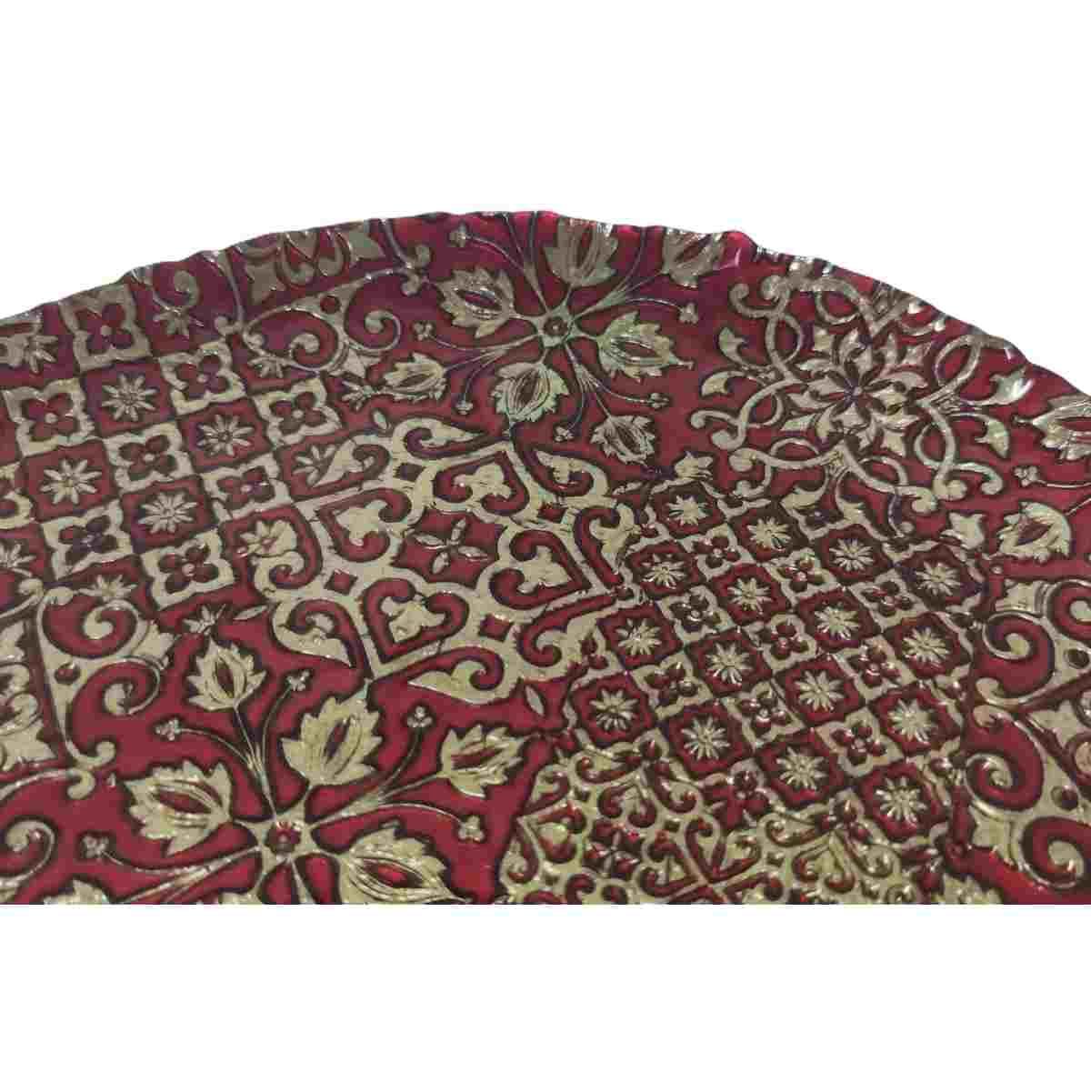 Centrotavola Piatto Vetro hilton Rosso/Oro cm.32 |M2 Store