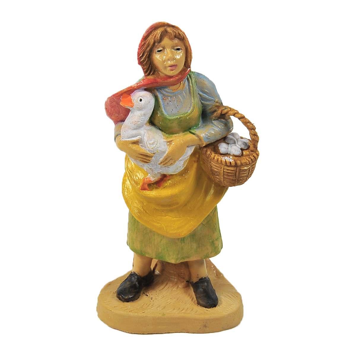 Statua cm.10 Donna con Papera | Rossi Rosa