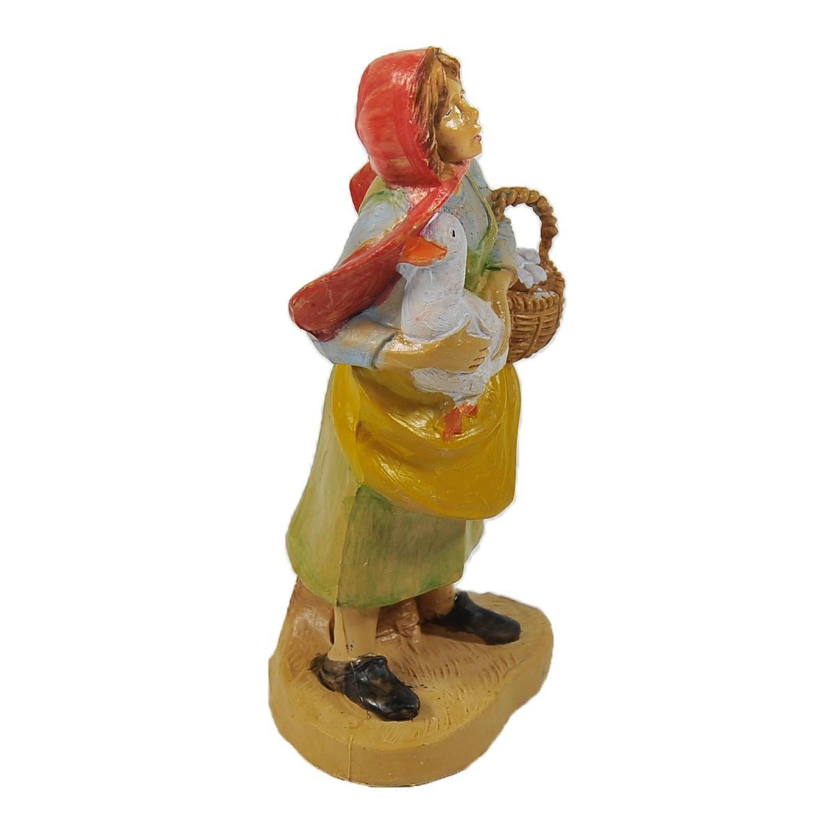 Statua cm.10 Donna con Papera | Rossi Rosa