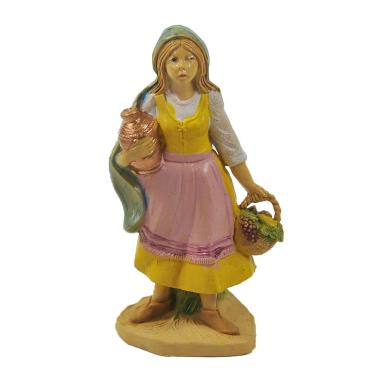 Statua cm.10 Donna con Vaso e Cesta | Rossi Rosa