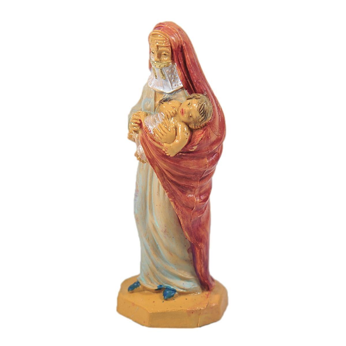 Statua cm.10 Donna con Bambino | Rossi Rosa