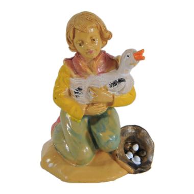 Statua cm.6 Pastorello con Papera | Rossi Rosa