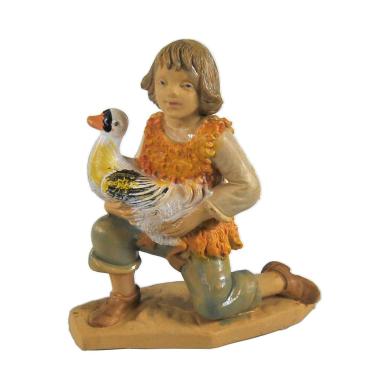 Statua cm.10 Pastorello con Papera | Rossi Rosa
