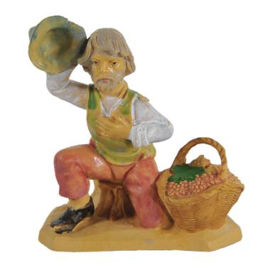 Statua cm.6 Uomo con Cesta Uva | Rossi Rosa