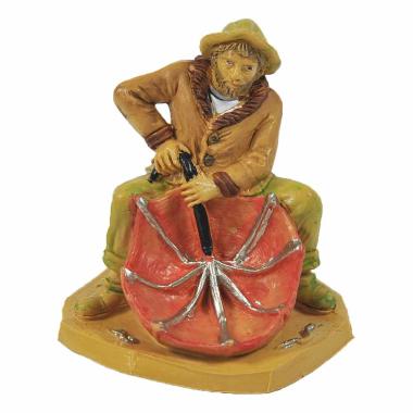 Statua cm.10 Uomo con Ombrello | Rossi Rosa