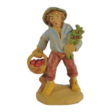 Statua cm.6 Uomo con Cesta di Frutta | Rossi Rosa