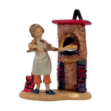 Statua cm.10 Pizzaiolo con Pala e Forno | Rossi Rosa