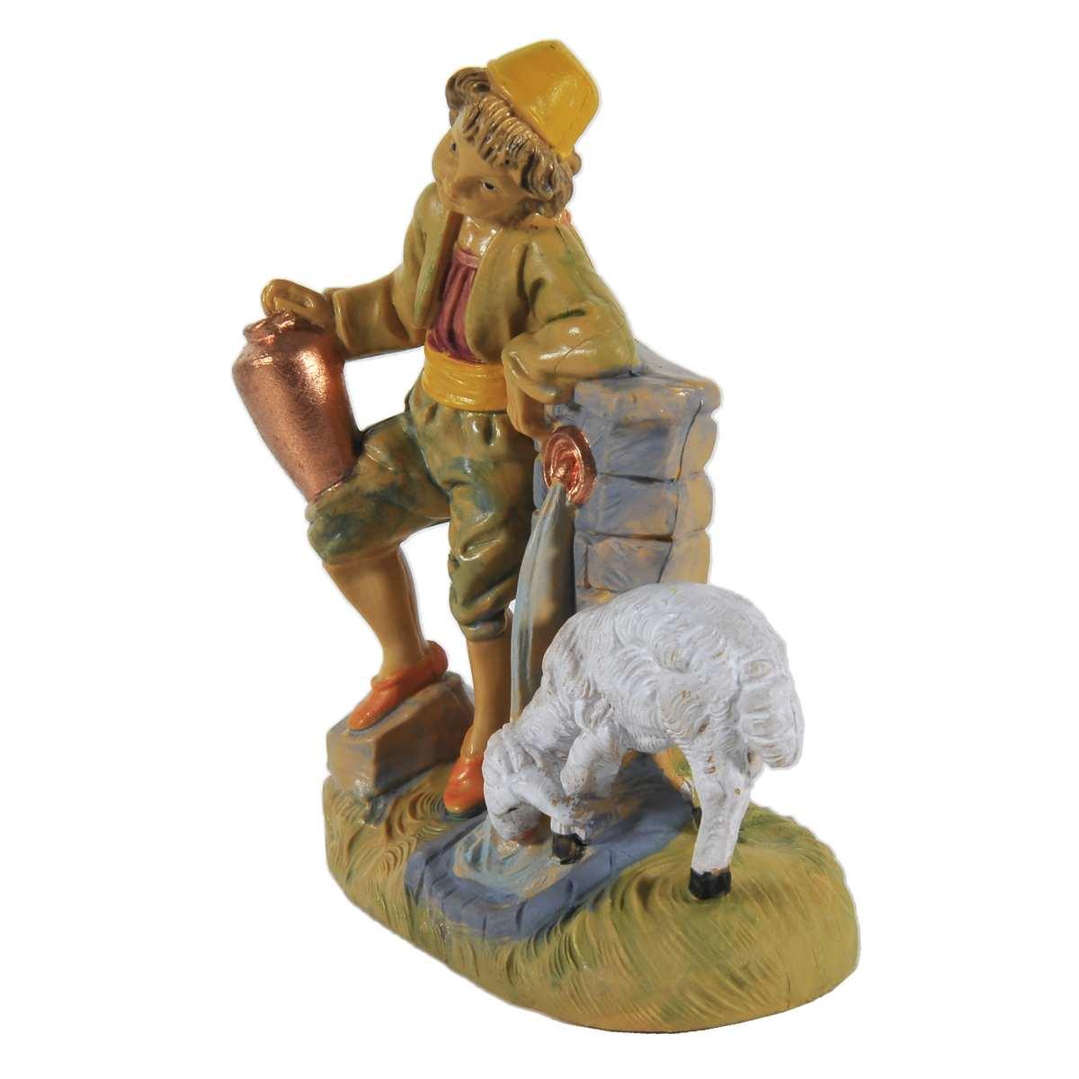 Statua cm.10 Bambino alla Fontana con Pecora | Rossi Rosa