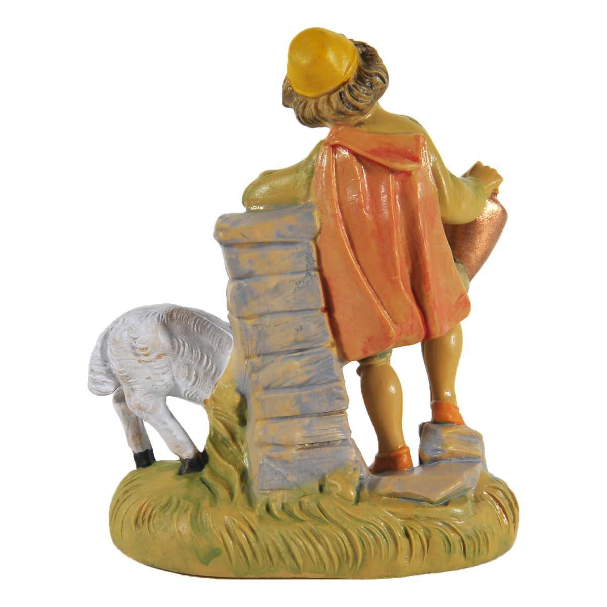 Statua cm.10 Bambino alla Fontana con Pecora | Rossi Rosa