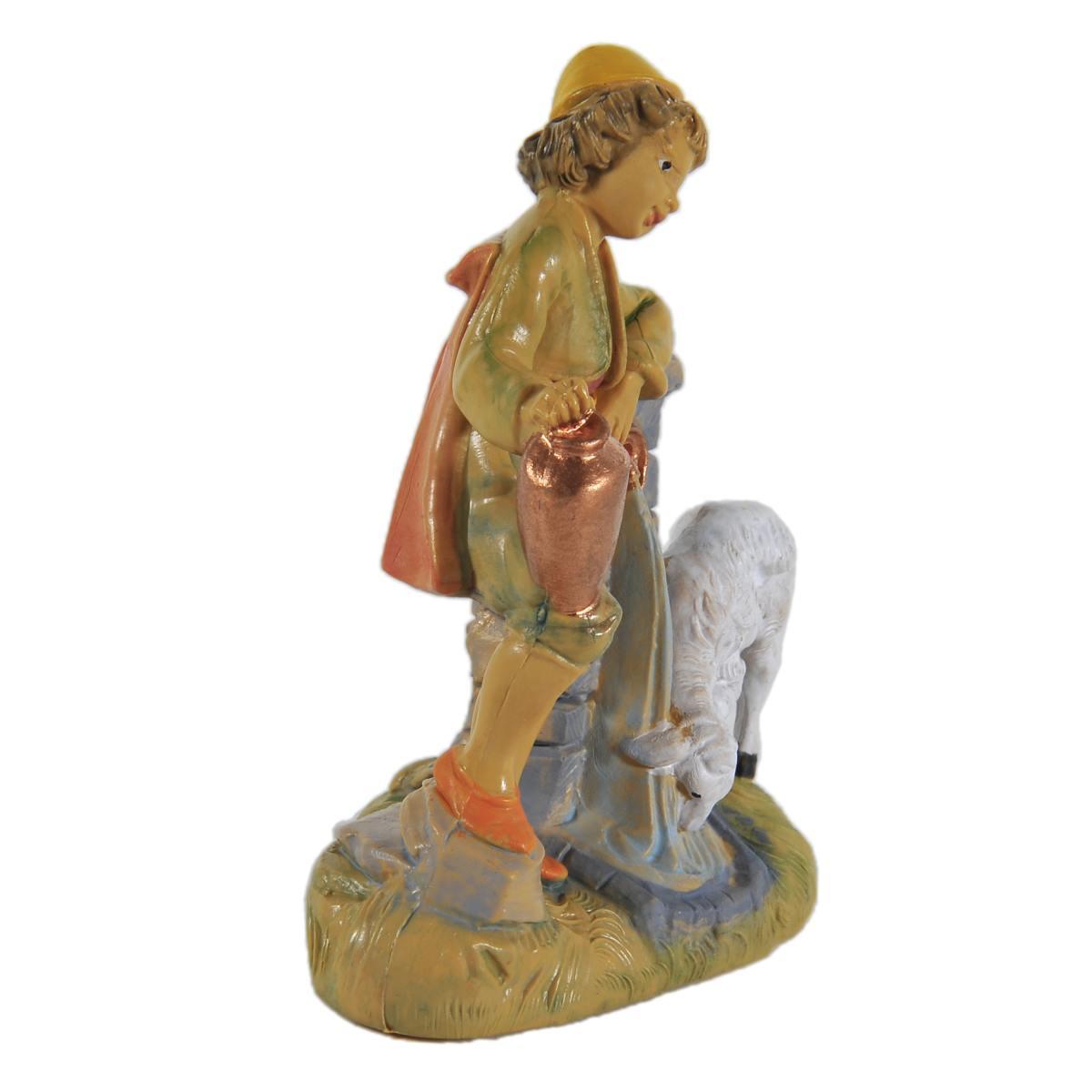 Statua cm.10 Bambino alla Fontana con Pecora | Rossi Rosa