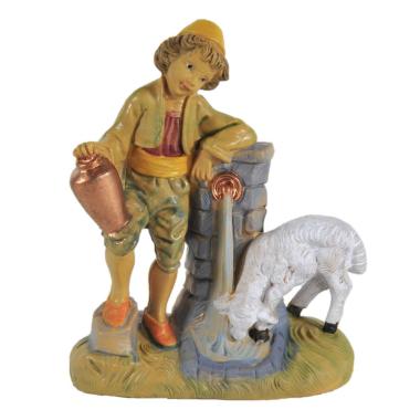 Statua cm.10 Bambino alla Fontana con Pecora | Rossi Rosa