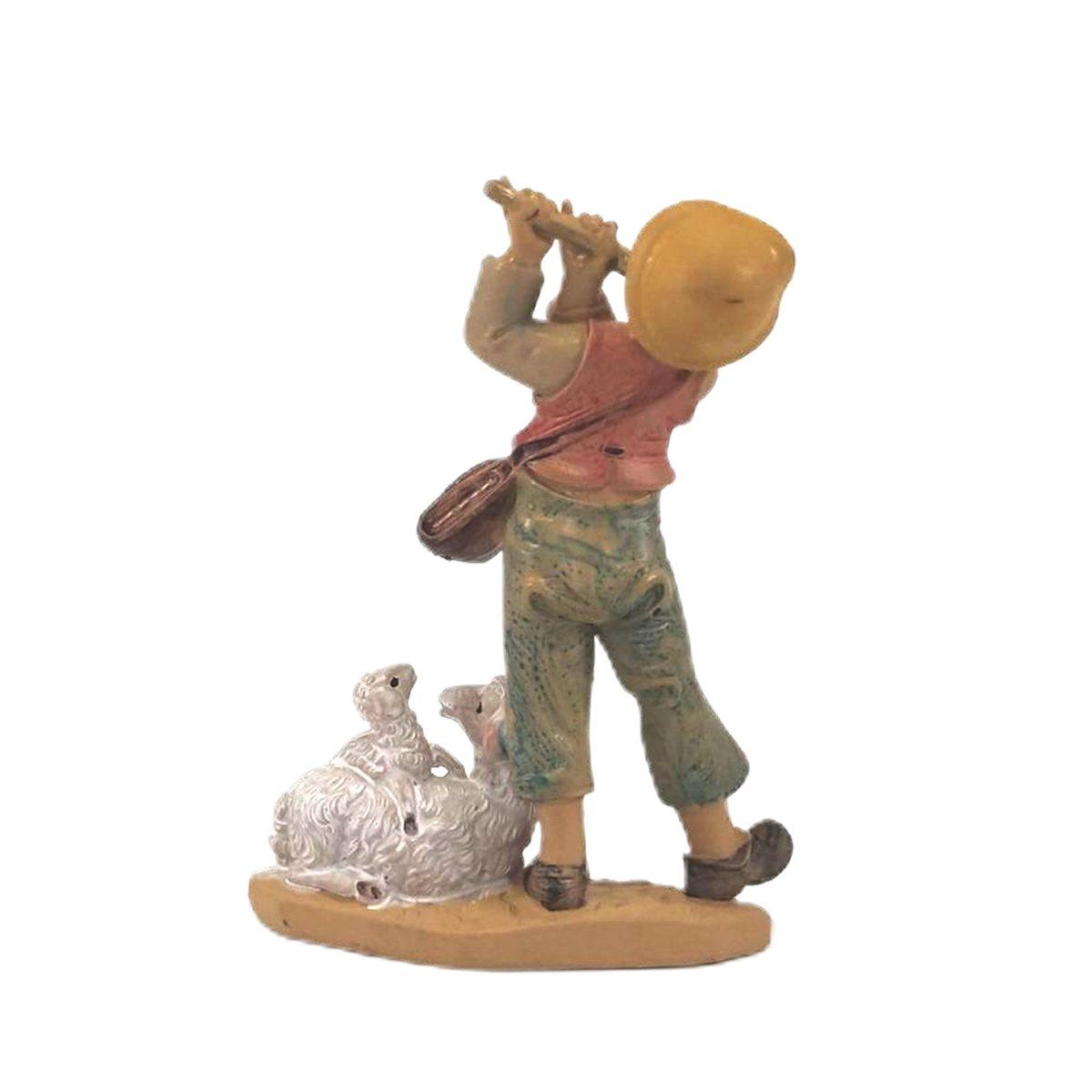 Statua cm.10 Pastorello con Flauto e Pecore | Rossi Rosa
