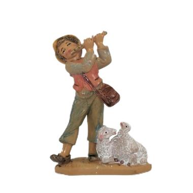 Statua cm.10 Pastorello con Flauto e Pecore | Rossi Rosa