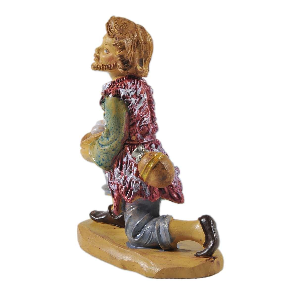 Statua cm.12 Pastore Adorante in Ginocchio con Cesta Uova e Borraccia | Rossi Rosa