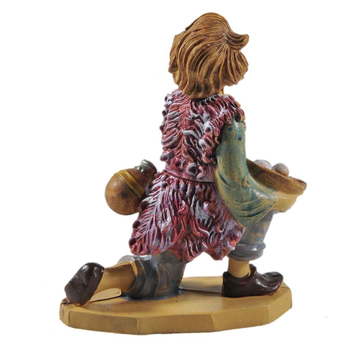 Statua cm.12 Pastore Adorante in Ginocchio con Cesta Uova e Borraccia | Rossi Rosa