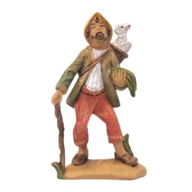 Statua cm.12 Pastore con Pecora sulle Spalle e Bastone | Rossi Rosa
