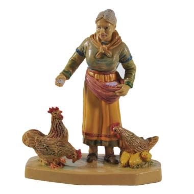 Statua cm.12 Donna con Galline | Rossi Rosa