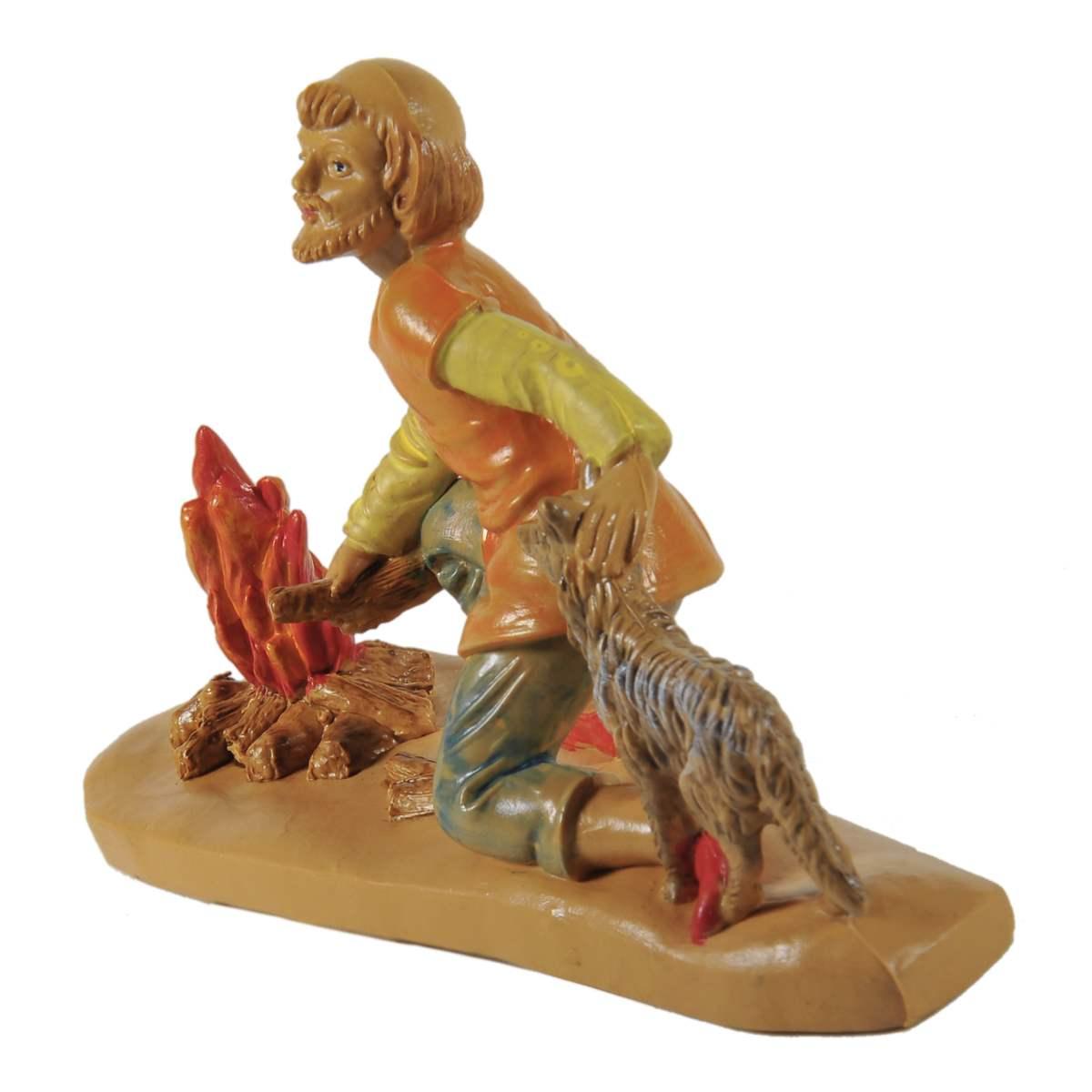 Statua cm.12 Uomo in Ginocchio con Cane e Fuoco | Rossi Rosa
