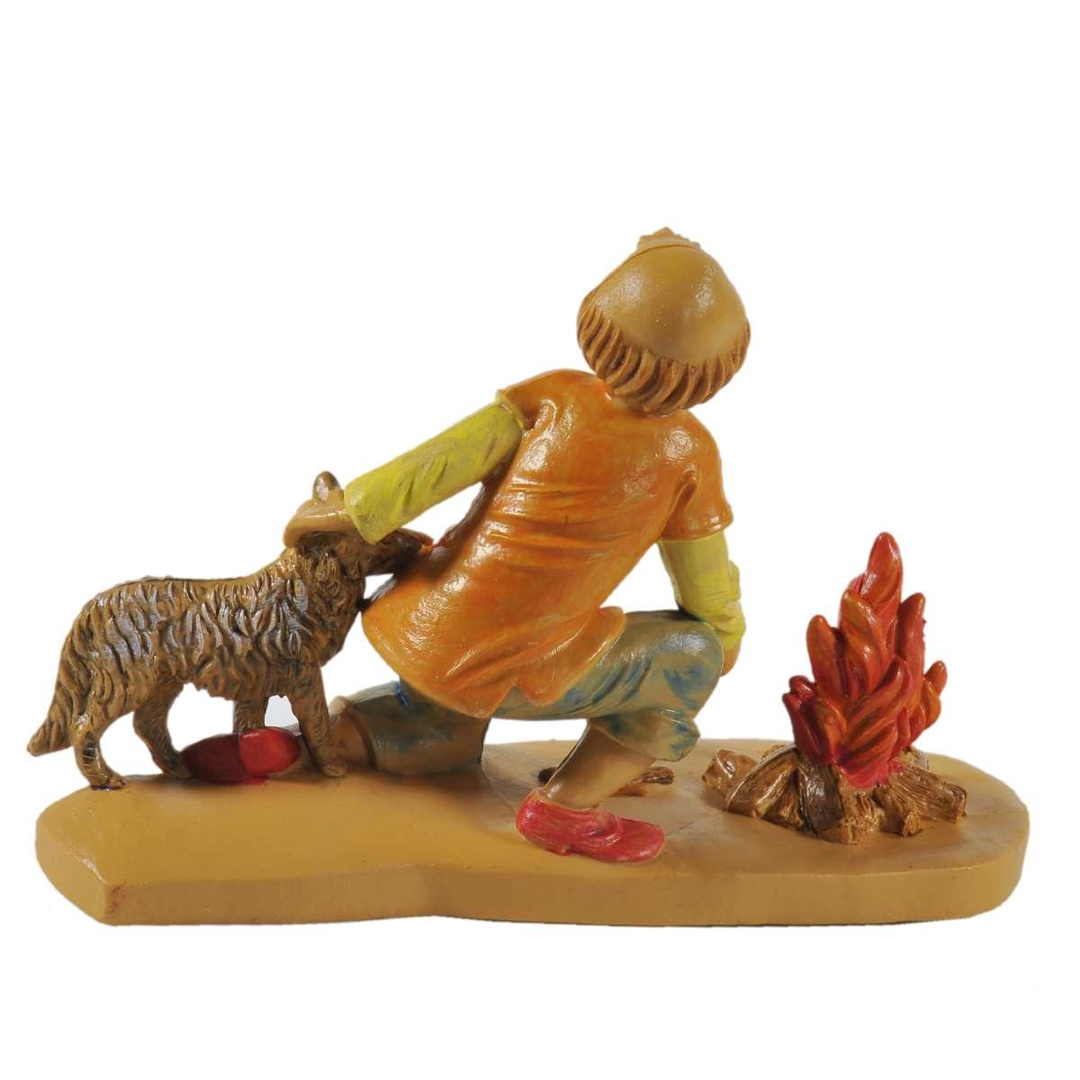 Statua cm.12 Uomo in Ginocchio con Cane e Fuoco | Rossi Rosa